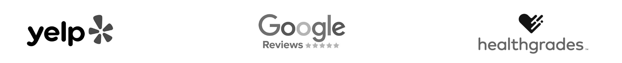 Review badges from Yelp, Google, and Healthgrades